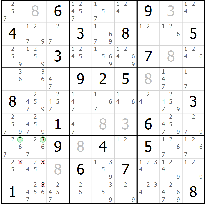 Position des candidats pour la solution de la Gr 15 page 18 du magazine de sudoku Sudoku Suprême n° 037