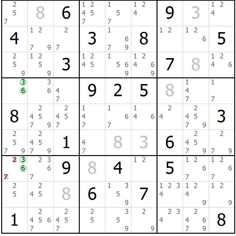 Position des candidats pour la solution de la Gr 15 page 18 du magazine de sudoku Sudoku Suprême n° 037