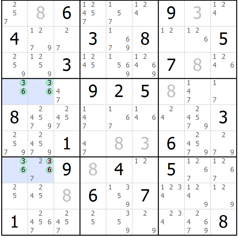Position des candidats pour la solution de la Gr 15 page 18 du magazine de sudoku Sudoku Suprême n° 037