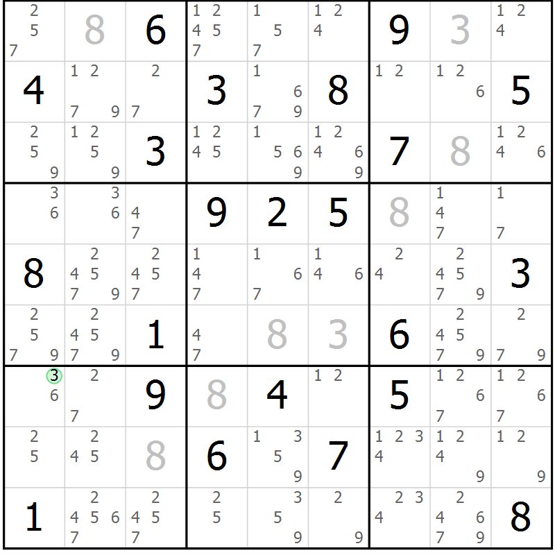Position des candidats pour la solution de la Gr 15 page 18 du magazine de sudoku Sudoku Suprême n° 037