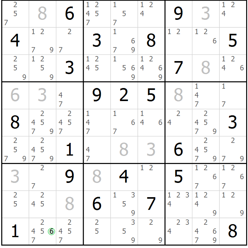 Position des candidats pour la solution de la Gr 15 page 18 du magazine de sudoku Sudoku Suprême n° 037