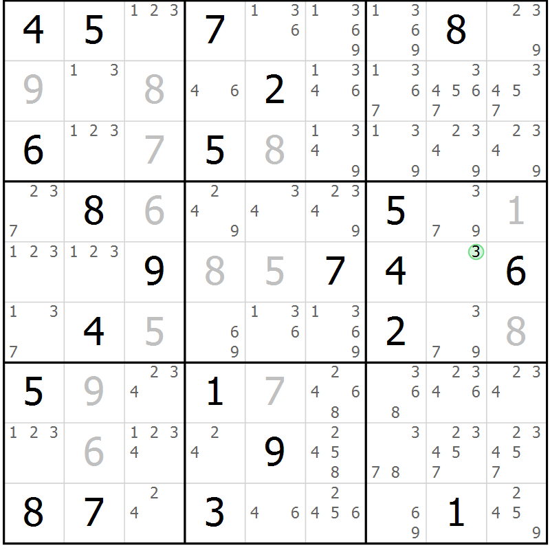 Position des candidats pour la solution de la Gr 16 page 19 du magazine de sudoku Sudoku Suprême n° 037