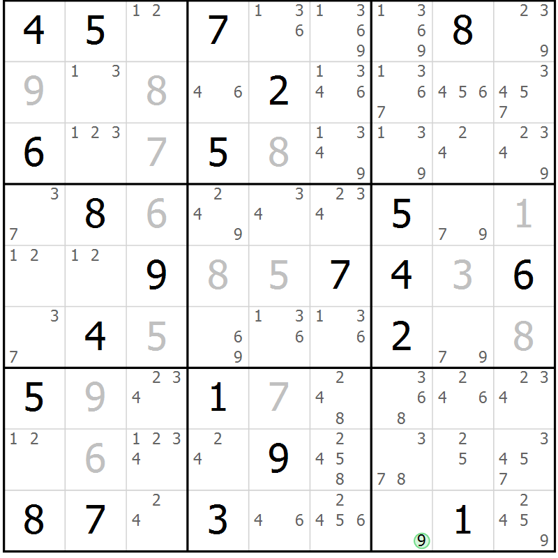 Position des candidats pour la solution de la Gr 16 page 19 du magazine de sudoku Sudoku Suprême n° 037
