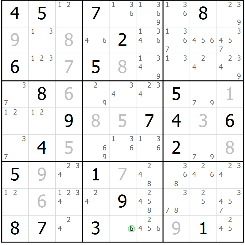 Position des candidats pour la solution de la Gr 16 page 19 du magazine de sudoku Sudoku Suprême n° 037