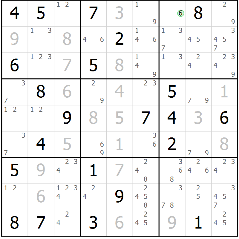 Position des candidats pour la solution de la Gr 16 page 19 du magazine de sudoku Sudoku Suprême n° 037