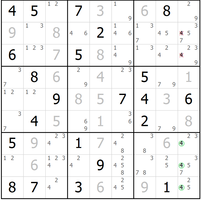 Position des candidats pour la solution de la Gr 16 page 19 du magazine de sudoku Sudoku Suprême n° 037