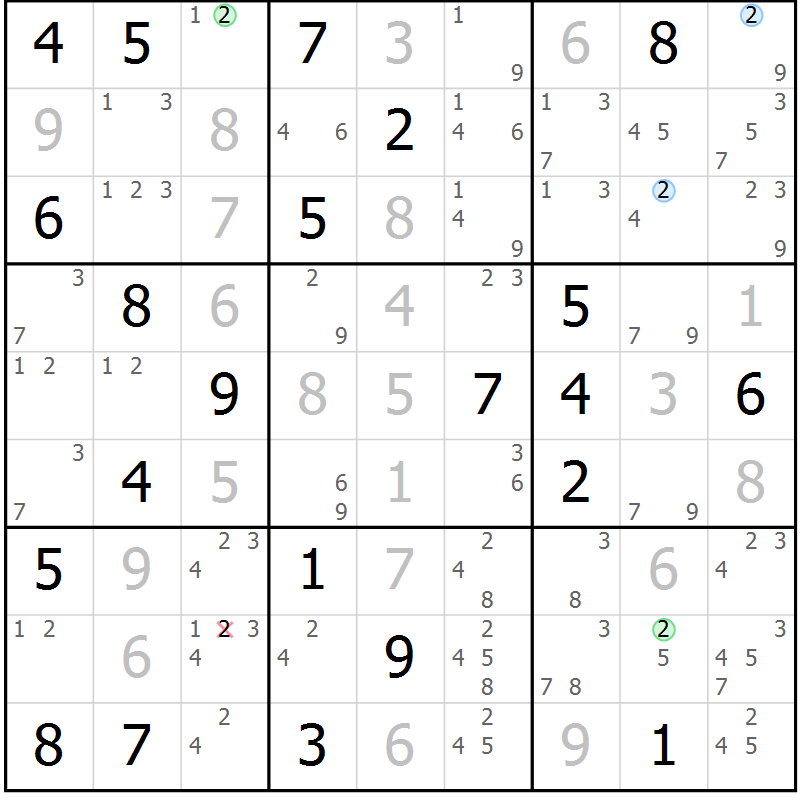 Position des candidats pour la solution de la Gr 16 page 19 du magazine de sudoku Sudoku Suprême n° 037