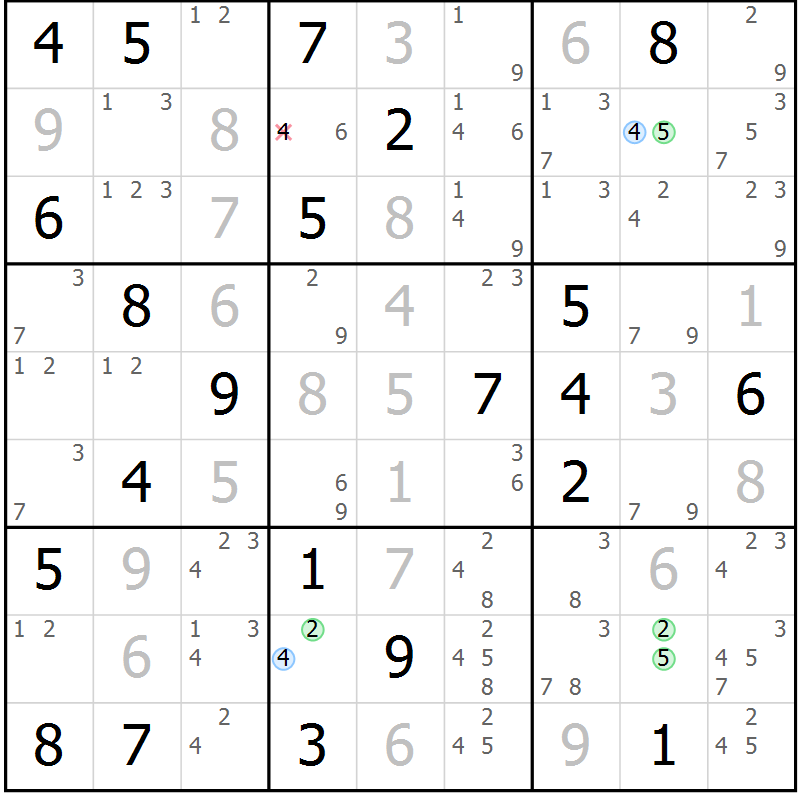 Position des candidats pour la solution de la Gr 16 page 19 du magazine de sudoku Sudoku Suprême n° 037