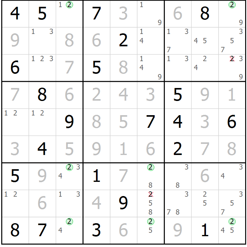 Position des candidats pour la solution de la Gr 16 page 19 du magazine de sudoku Sudoku Suprême n° 037