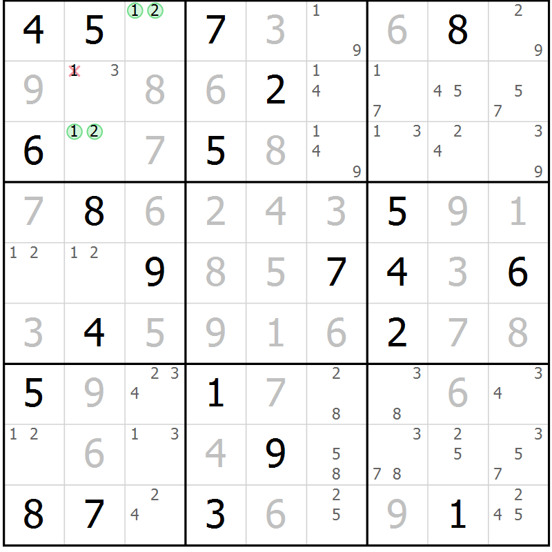 Position des candidats pour la solution de la Gr 16 page 19 du magazine de sudoku Sudoku Suprême n° 037