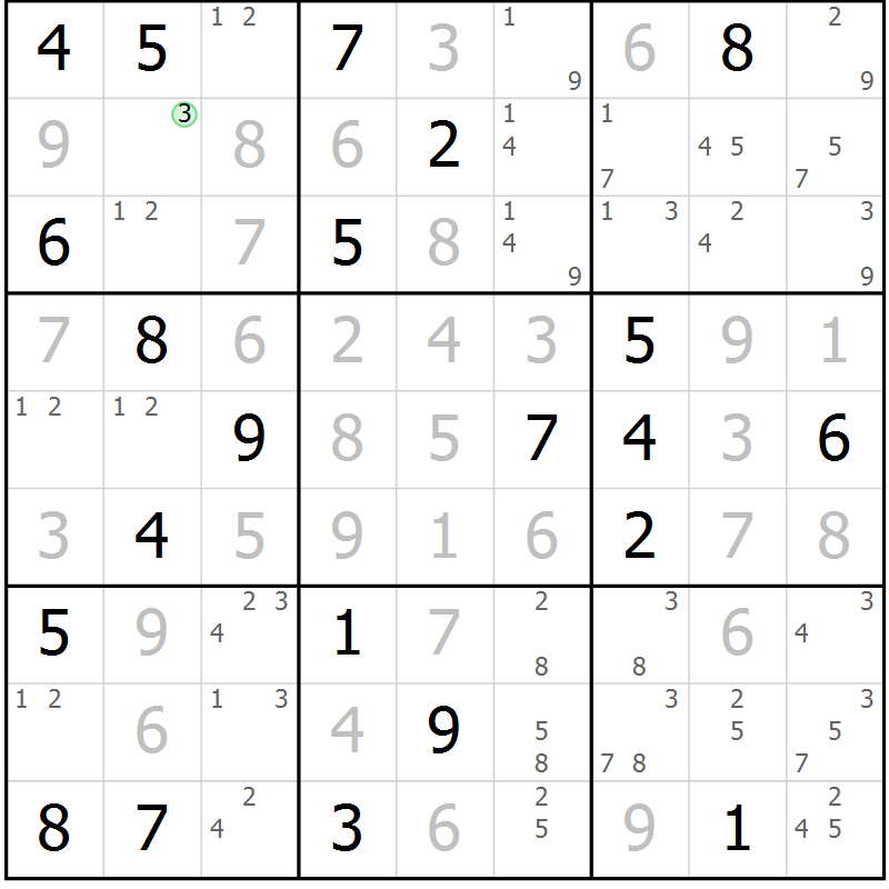 Position des candidats pour la solution de la Gr 16 page 19 du magazine de sudoku Sudoku Suprême n° 037