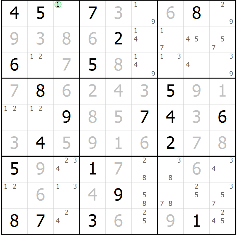 Position des candidats pour la solution de la Gr 16 page 19 du magazine de sudoku Sudoku Suprême n° 037