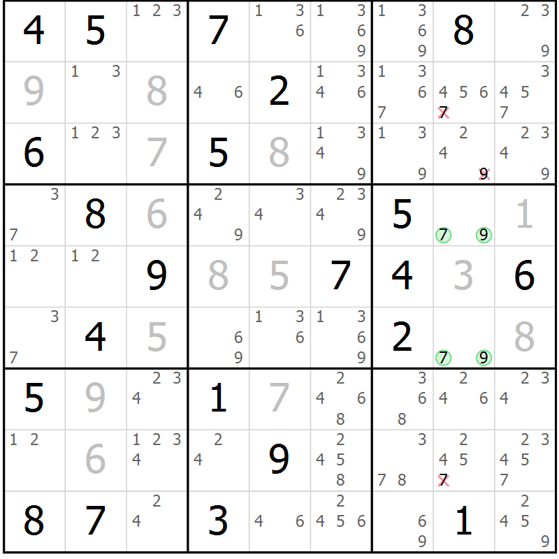 Position des candidats pour la solution de la Gr 16 page 19 du magazine de sudoku Sudoku Suprême n° 037