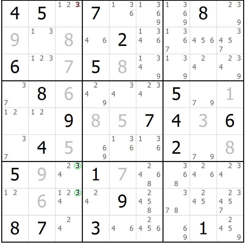 Position des candidats pour la solution de la Gr 16 page 19 du magazine de sudoku Sudoku Suprême n° 037