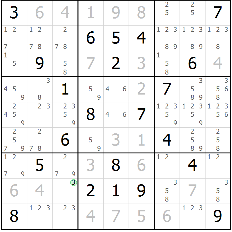 Position des candidats pour la solution de la Gr 17 page 20 du magazine de sudoku Sudoku Suprême n° 037