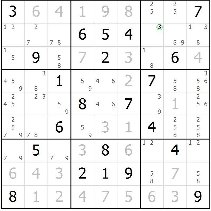 Position des candidats pour la solution de la Gr 17 page 20 du magazine de sudoku Sudoku Suprême n° 037