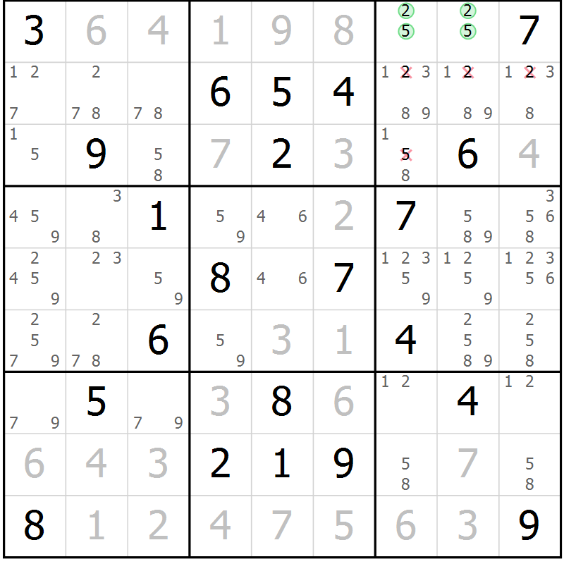 Position des candidats pour la solution de la Gr 17 page 20 du magazine de sudoku Sudoku Suprême n° 037