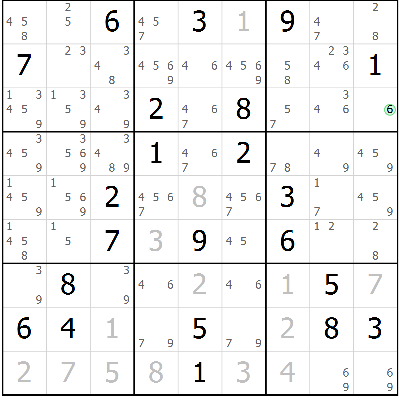 Position des candidats pour la solution de la Gr 18 page 21 du magazine de sudoku Sudoku Suprême n° 037