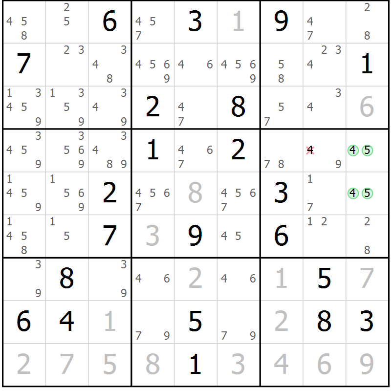 Position des candidats pour la solution de la Gr 18 page 21 du magazine de sudoku Sudoku Suprême n° 037