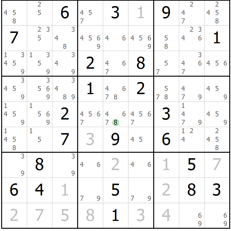 Position des candidats pour la solution de la Gr 18 page 21 du magazine de sudoku Sudoku Suprême n° 037