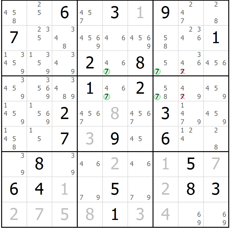 Position des candidats pour la solution de la Gr 18 page 21 du magazine de sudoku Sudoku Suprême n° 037