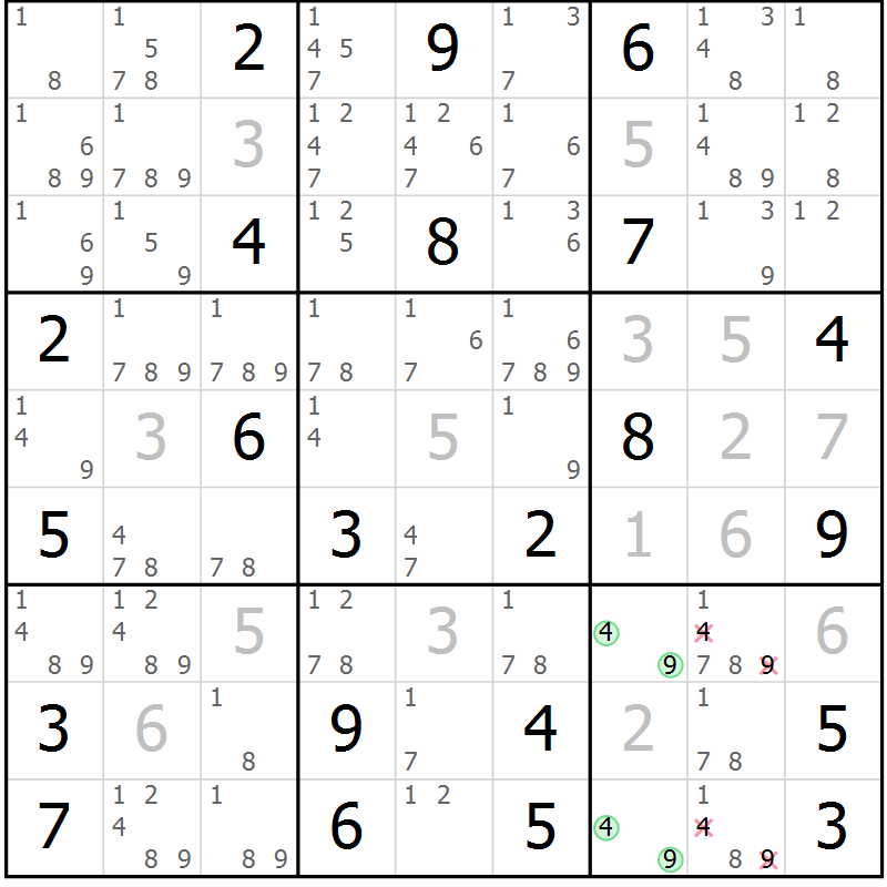 Position des candidats pour la solution de la Gr 19 page 22 du magazine de sudoku Sudoku Suprême n° 037