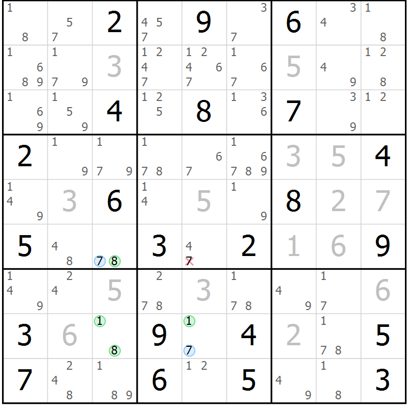 Position des candidats pour la solution de la Gr 19 page 22 du magazine de sudoku Sudoku Suprême n° 037