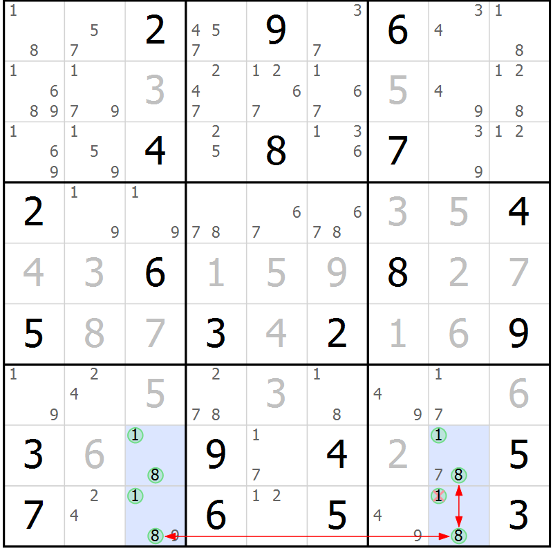 Position des candidats pour la solution de la Gr 19 page 22 du magazine de sudoku Sudoku Suprême n° 037