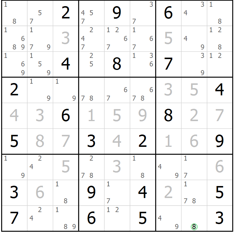 Position des candidats pour la solution de la Gr 19 page 22 du magazine de sudoku Sudoku Suprême n° 037