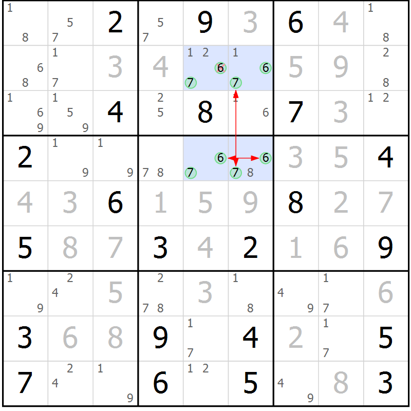 Position des candidats pour la solution de la Gr 19 page 22 du magazine de sudoku Sudoku Suprême n° 037