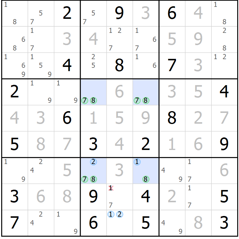 Position des candidats pour la solution de la Gr 19 page 22 du magazine de sudoku Sudoku Suprême n° 037