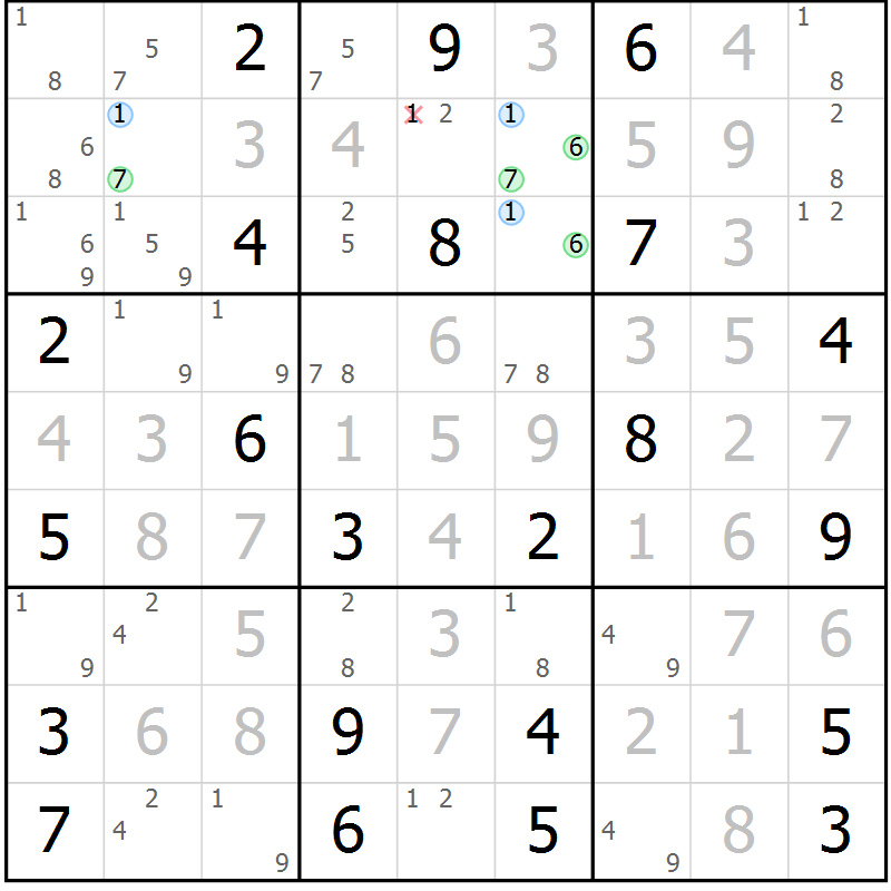 Position des candidats pour la solution de la Gr 19 page 22 du magazine de sudoku Sudoku Suprême n° 037