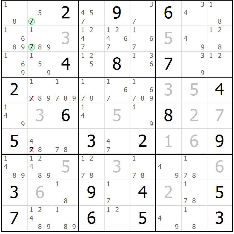 Position des candidats pour la solution de la Gr 19 page 22 du magazine de sudoku Sudoku Suprême n° 037
