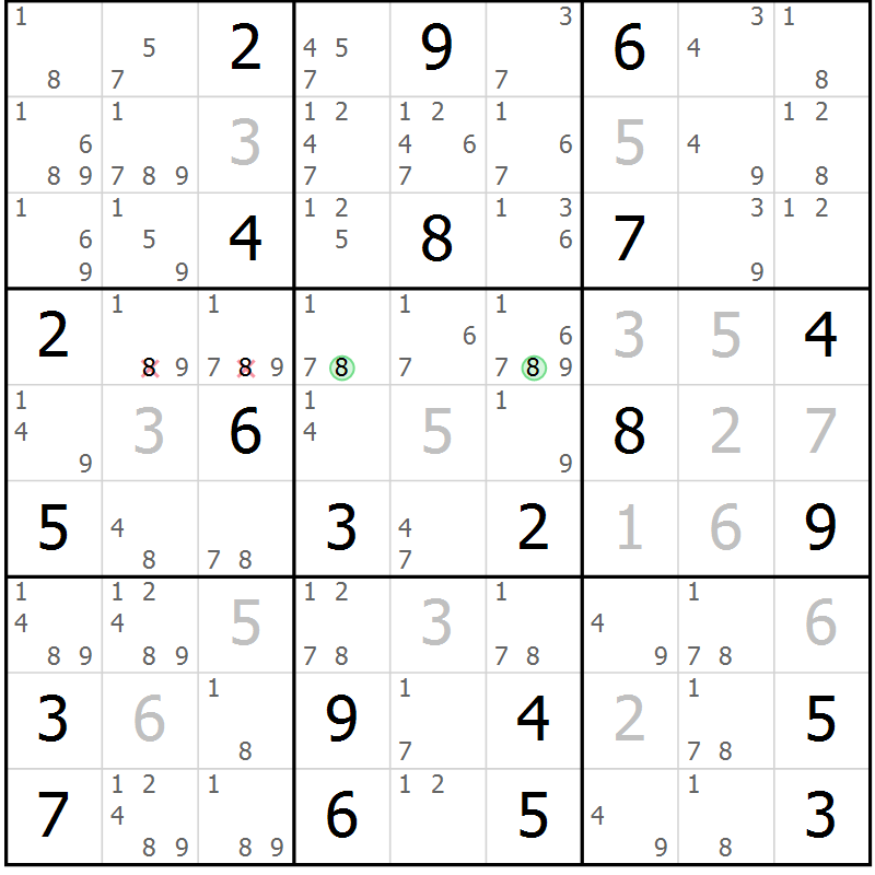 Position des candidats pour la solution de la Gr 19 page 22 du magazine de sudoku Sudoku Suprême n° 037