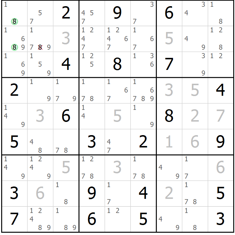 Position des candidats pour la solution de la Gr 19 page 22 du magazine de sudoku Sudoku Suprême n° 037