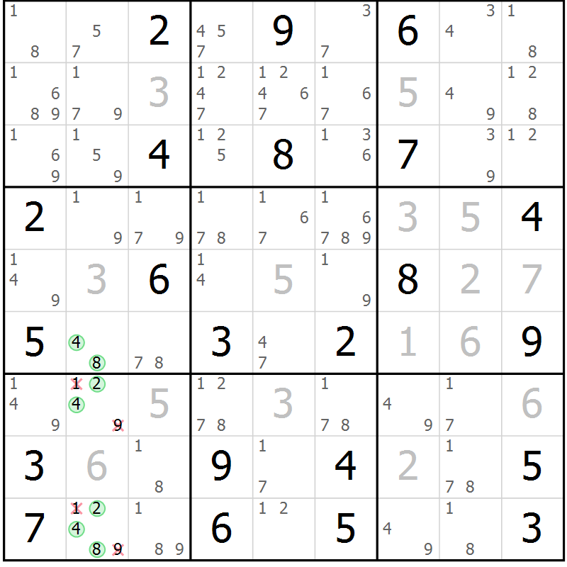 Position des candidats pour la solution de la Gr 19 page 22 du magazine de sudoku Sudoku Suprême n° 037