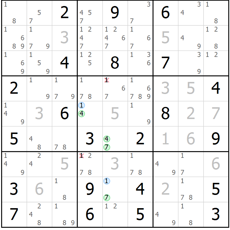 Position des candidats pour la solution de la Gr 19 page 22 du magazine de sudoku Sudoku Suprême n° 037