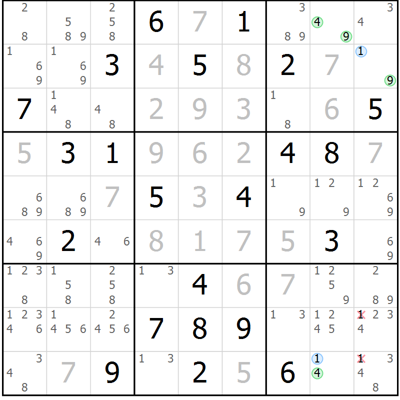 Position des candidats pour la solution de la Gr 2 page 5 du magazine de sudoku Sudoku Suprême n° 037