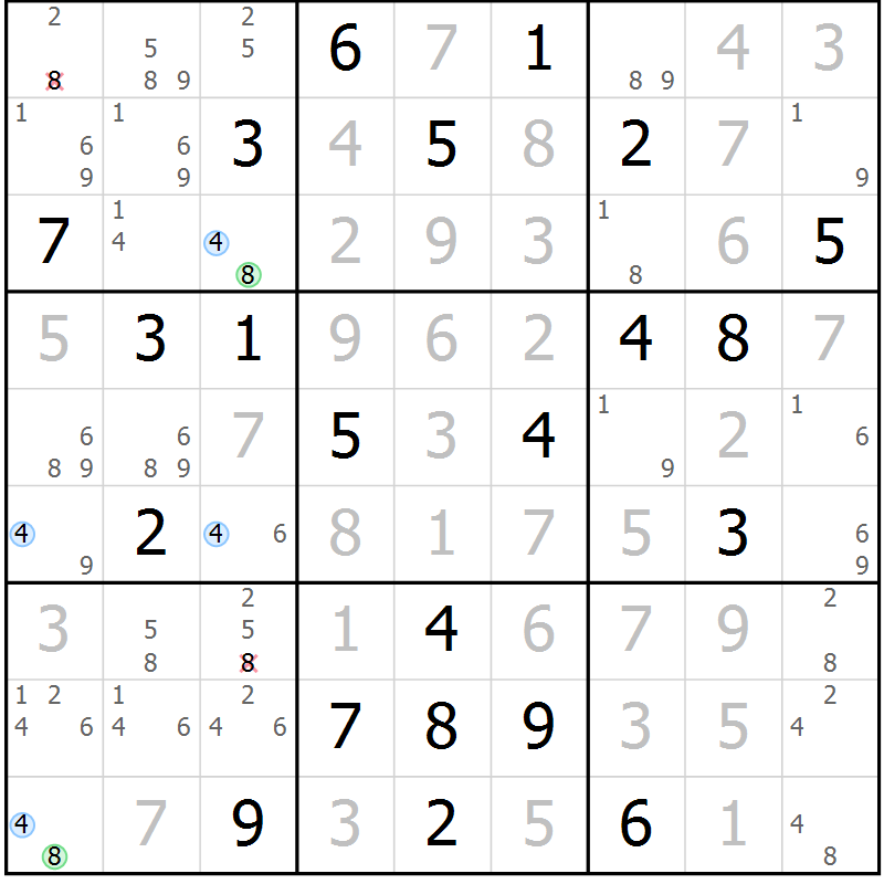 Position des candidats pour la solution de la Gr 2 page 5 du magazine de sudoku Sudoku Suprême n° 037