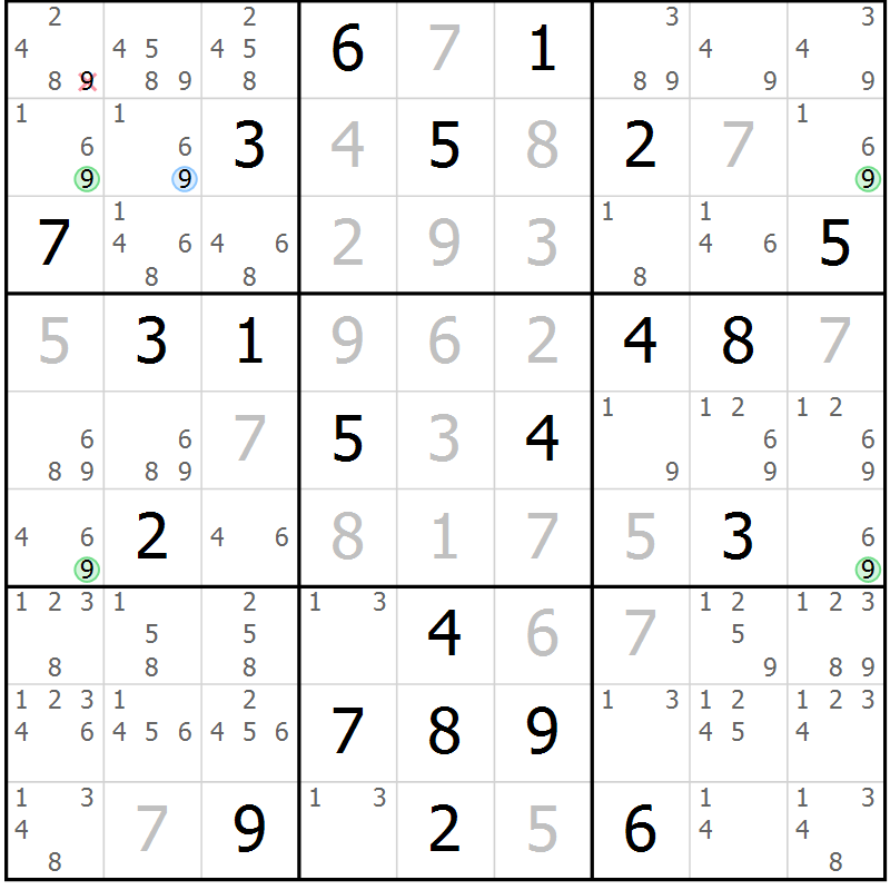 Position des candidats pour la solution de la Gr 2 page 5 du magazine de sudoku Sudoku Suprême n° 037