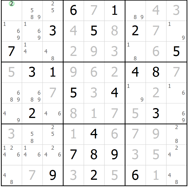 Position des candidats pour la solution de la Gr 2 page 5 du magazine de sudoku Sudoku Suprême n° 037