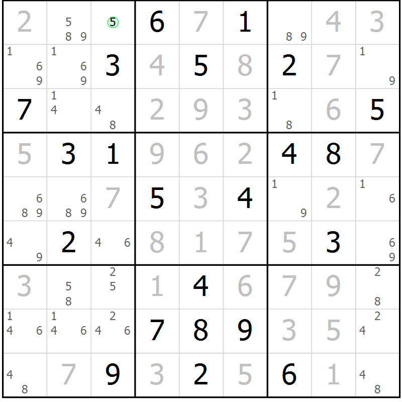 Position des candidats pour la solution de la Gr 2 page 5 du magazine de sudoku Sudoku Suprême n° 037
