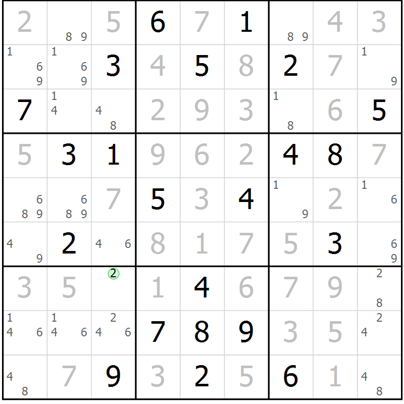 Position des candidats pour la solution de la Gr 2 page 5 du magazine de sudoku Sudoku Suprême n° 037