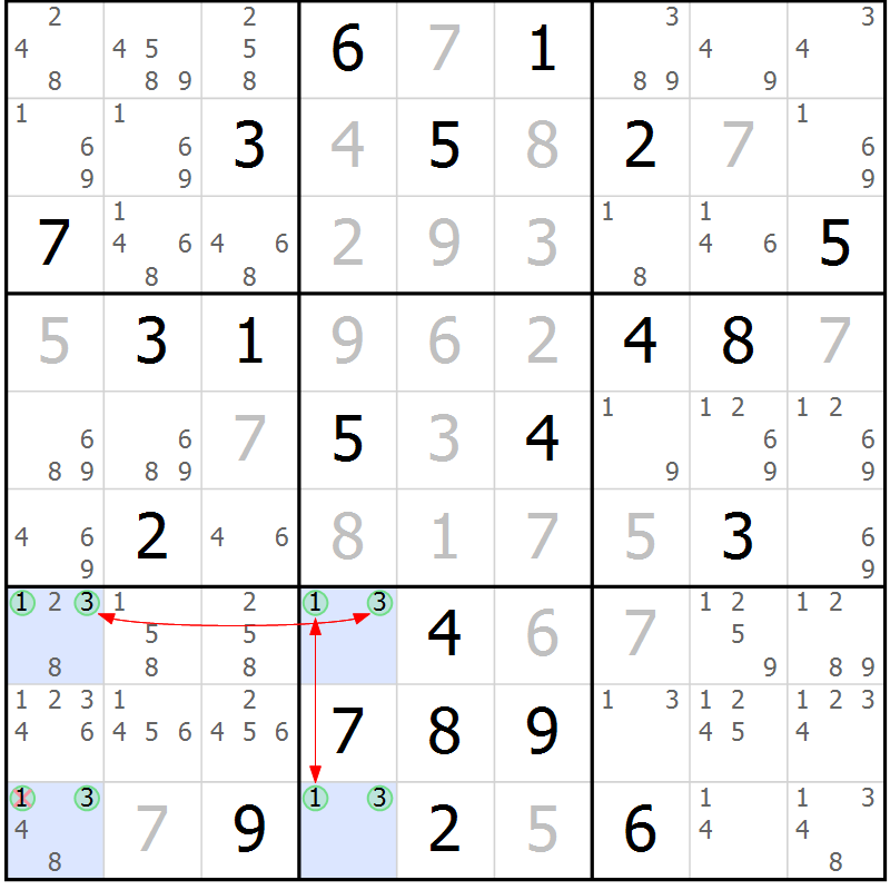 Position des candidats pour la solution de la Gr 2 page 5 du magazine de sudoku Sudoku Suprême n° 037