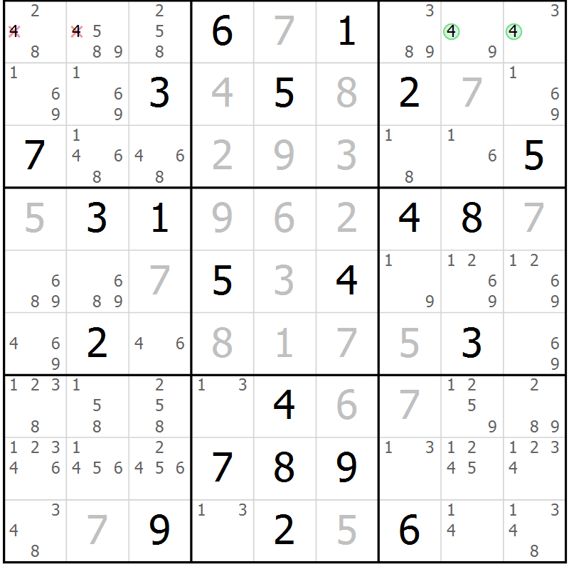 Position des candidats pour la solution de la Gr 2 page 5 du magazine de sudoku Sudoku Suprême n° 037