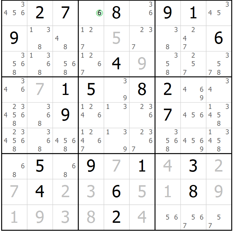 Position des candidats pour la solution de la Gr 20 page 23 du magazine de sudoku Sudoku Suprême n° 037
