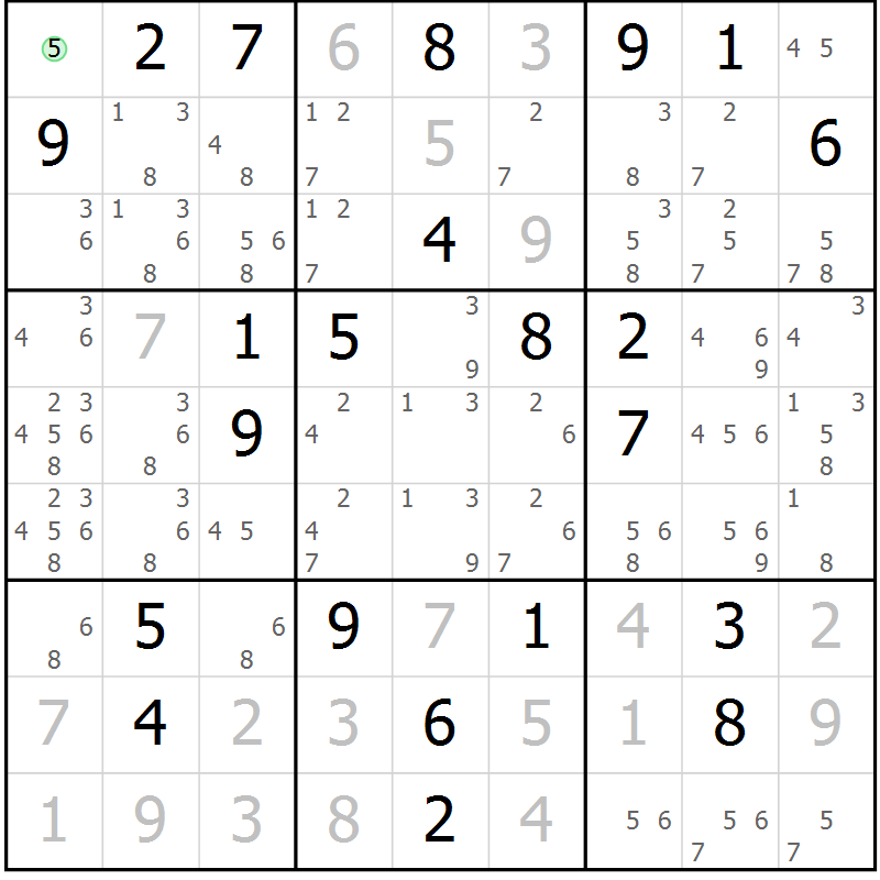Position des candidats pour la solution de la Gr 20 page 23 du magazine de sudoku Sudoku Suprême n° 037