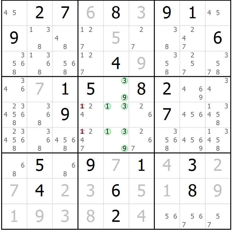 Position des candidats pour la solution de la Gr 20 page 23 du magazine de sudoku Sudoku Suprême n° 037
