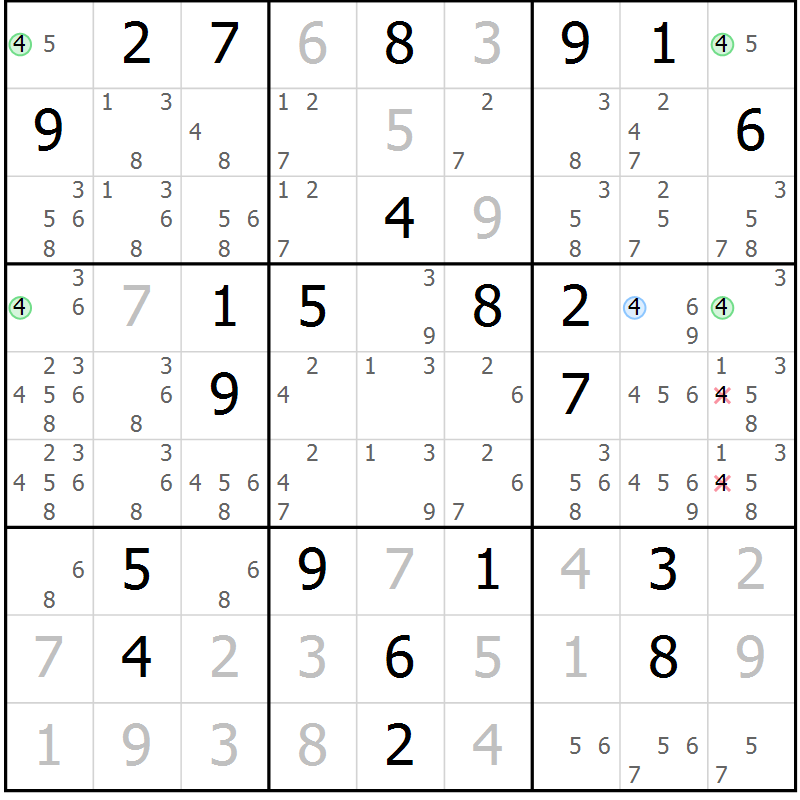 Position des candidats pour la solution de la Gr 20 page 23 du magazine de sudoku Sudoku Suprême n° 037