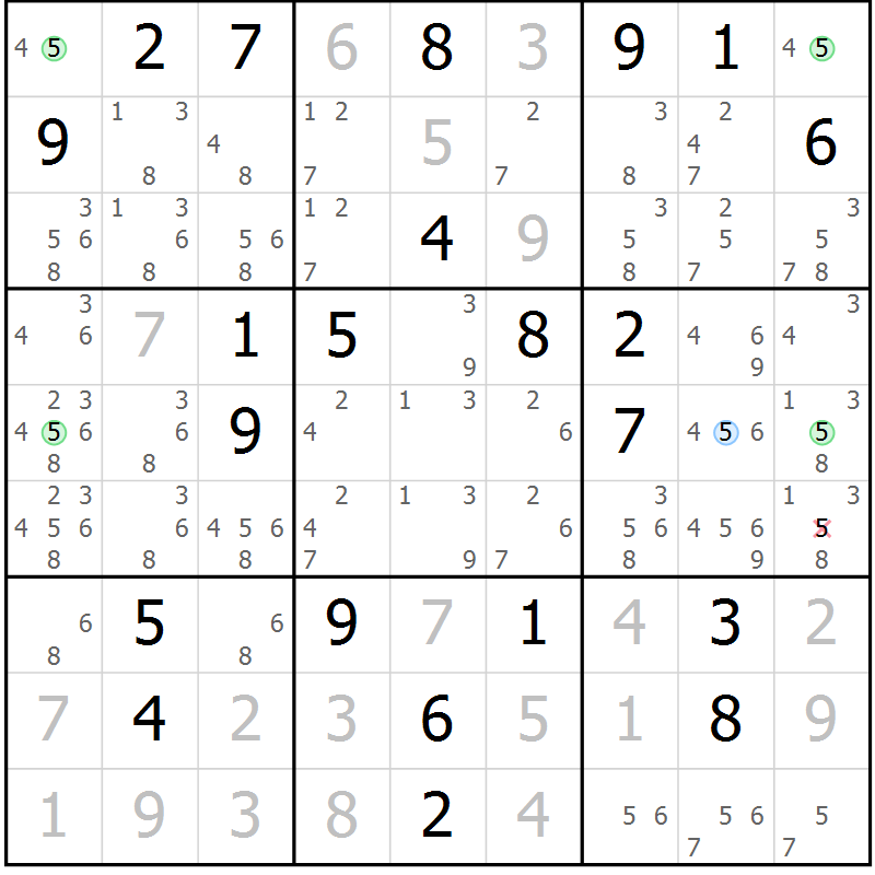 Position des candidats pour la solution de la Gr 20 page 23 du magazine de sudoku Sudoku Suprême n° 037